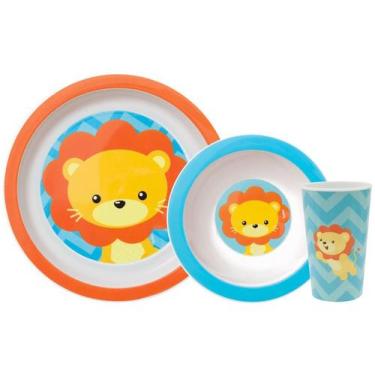 Imagem de Kit Refeição Infantil Buba Animal Fun Leão  - 10734 3 Peças, Laranja e