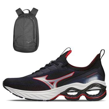 Imagem de Kit 1 Tênis Mizuno Wave Invictus 4 e 1 Mochila Fun New, Preto, 39