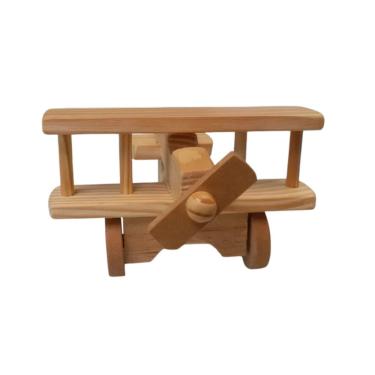 Imagem de Avião Infantil Artesanal de Madeira Pinus e MDF Modelo Cru com Rodinhas Móveis Amadeirado 10x17