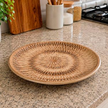 Imagem de Bandeja Fruteira Travessa Centro de Mesa Decorativa Rústica MDF 30cm Marrom