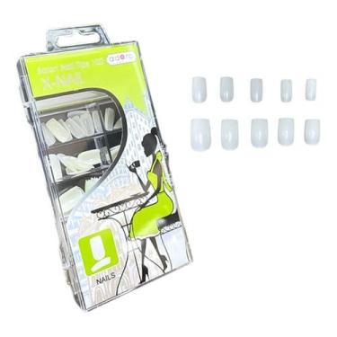 Imagem de Estojo kit com 100 unhas postiças natural quadrada bj-047 - Importway