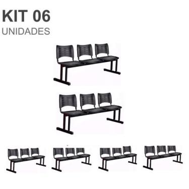 Imagem de Kit 06 Cadeiras Longarinas PLÁSTICAS 03 Lugares  Cor PRETA  23022 - AM