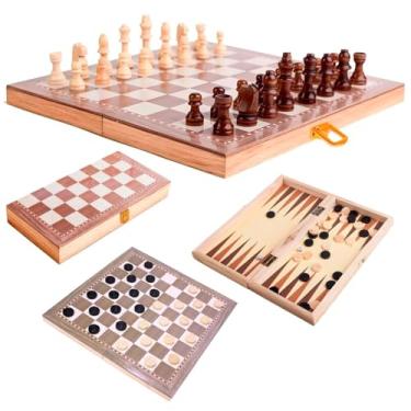 Imagem de Jogo Xadrez Dama Gamão Madeira Tabuleiro 3 Em 1 40x40