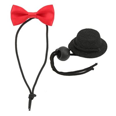 Imagem de Tnfeeon Chapéu e gravata borboleta de réptil, lindo arnês ajustável e coleira de couro macio dragão barba conjunto de roupas para o Dia dos Namorados para anfíbios e outros animais de estimação pequenos