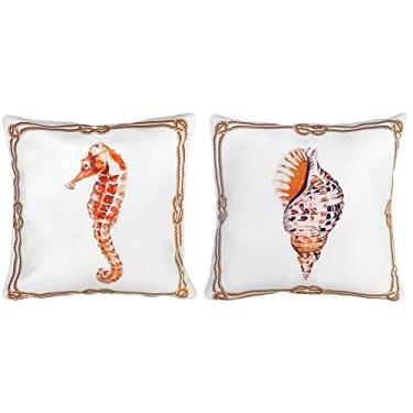 Imagem de Kit 2 Capas Almofada Sarja Mar Cavalo Marinho Coral Concha 45x45cm (Cavalo Marinho e Concha)