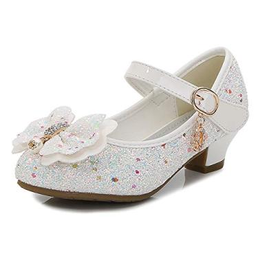 Imagem de Sapatos femininos Cadidi Dinos salto de festa de casamento Mary Jane princesa flor sapatos (bebê/criança pequena/criança grande), White-4s, 4 Big Kid