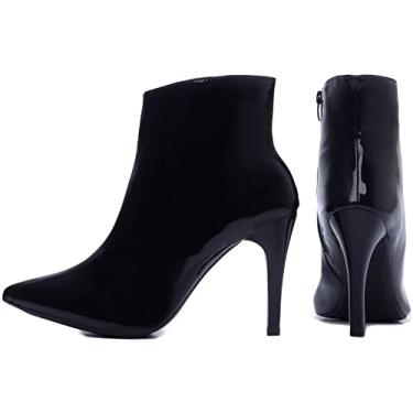 Imagem de Bota Feminina Preta Verniz Bico Fino Salto Alto Torricella Tamanho:36;Cor:Preto;Gênero:Feminino