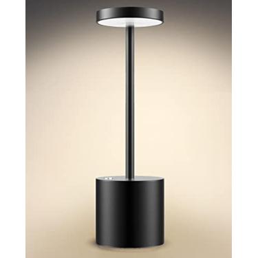 Imagem de Luminária de mesa sem fio, bateria recarregável de 6000 mAh, estrutura de alumínio de metal, USB, alimentada por LED, luz noturna de 2 níveis de brilho para restaurantes, bares, jardim, pátio, quarto ao ar livre (preto)