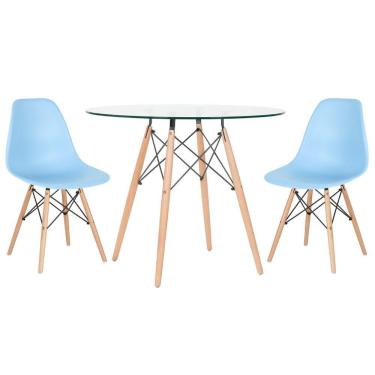 Imagem de KIT - Mesa Eames com tampo de vidro 90 cm + 2 cadeiras Eiffel DSW