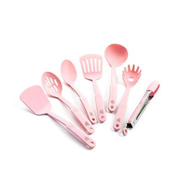 Imagem de GreenLife Utensílios e utensílios de cozinha, conjunto de 7 peças de nylon incluindo espátulas espátulas espátulas, espátula e colheres resistentes ao calor, sem BPA, rosa