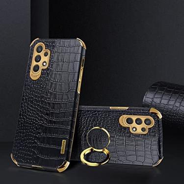 Imagem de Yepda Capa de Crocodilo Textura para Samsung Galaxy A52 Luxo Couro Capa Suporte de Anel de Rotação de 360 Graus Anti Impacto com Proteção de Câmera protetora à prova de choque 6.5 polegadas, Preto