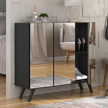 Imagem de Sapateira Retrô com Espelho 3 Portas Nina Multimóveis Mp6022 Preta