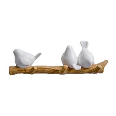 Imagem de LOVIVER 3D Pássaros de resina no galho montado na parede roupão gancho bolsa organizador de chaves, Branco, 3 Birds, 1