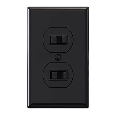 Imagem de ELEGRP Interruptor de luz decorativo duplo alternante, interruptor de luz duplo elétrico de dois polos, 15A, 120V, interruptor de liga/desliga, autoaterramento, placa de parede inclusa, listado pela UL (1 pacote, preto brilhante)
