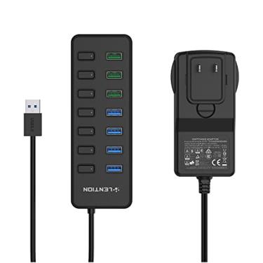Imagem de LENTION Hub multiportas USB 3.0 alimentado, divisor de dados de 7 portas com 3 carregamento inteligente, interruptores liga/desliga individuais e adaptador de alimentação de 36W para MacBook, Mac Pro/Mini, superfície, Chromebook, mais (CB-H92, preto)