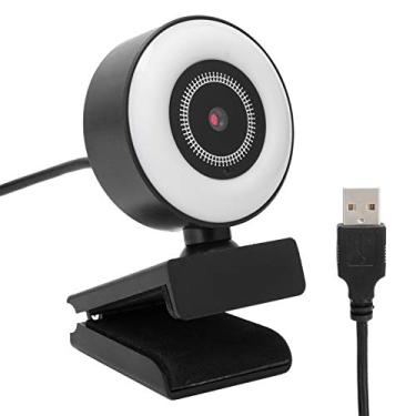 Imagem de ASHATA Câmera Web USB 1080P, Webcam com microfone embutido com luz para transmissão ao vivo de vídeo computador suprimentos 1080P Webcam Microfone de redução de ruído embutido