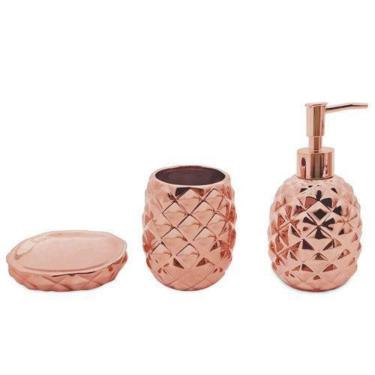 Imagem de Conjunto Banheiro Abacaxi Saboneteira Cerâmica Bronze Mimo