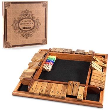 Imagem de Jogo de dados AMEROUS 1-4 Players Shut The Box, jogo de matemática de mesa de madeira com 12 instruções de dados e fechamento para crianças adultas, sala de aula de família casa ou pub (30,48 cm)