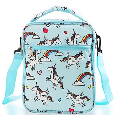 Imagem de Saco de almoço para meninas, BB FUNHOUSE Bonito reutilizável isolado lancheira de unicórnio lancheiras para mulheres com alça de ombro destacável, unicórnio azul