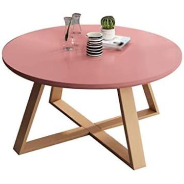 Imagem de KRASS Mesas de canto de madeira maciça, varanda simples pequena mesa redonda sala de estar móveis mesas de sofá apartamento de hotel mesas laterais mesas de móveis, rosa, 60 * 40 cm, colecionador 88