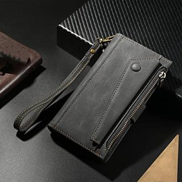 Imagem de Bolsa com zíper carteira de telefone para Samsung A23 A53 A33 A73 A72 A13 A22 A21S Flip Case Capa de Couro de Luxo, Preto, Para A33 5G