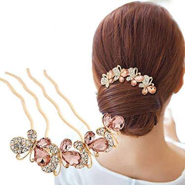 Imagem de AKOAK 1 pacote de pente de cabelo borboleta incrustado com strass, acessórios de cabelo feminino de strass de liga, acessórios de cabelo de noiva de casamento (champanhe)