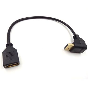 Imagem de Cabo DP para DP, Haokiang 30 cm/12" banhado a ouro de alta definição 90 graus DisplayPort esquerda (DP para DP), cabo adaptador de extensão de áudio e vídeo macho para fêmea (para baixo M/F)