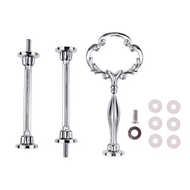 Imagem de Ajustes de alça de suporte de prato de alça de frutas em 3 níveis de metal de girassol vintage para festa de casamento (prata)