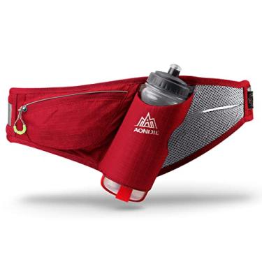 Imagem de Cinto de hidratação de corrida para garrafa de água de 600 ml bolsa de cintura para corrida de maratona ciclismo homens respirável pochete de viagem, vermelho, cintura: 144 cm