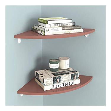 Imagem de Conjunto de estante de 2 prateleiras de parede de canto estantes de livros prateleira de canto flutuante de PVC rack de armazenamento montado na parede para banheiro, quarto, sala de estar, cozinha, escritório e mais, estante marrom (tamanho : 30cm)
