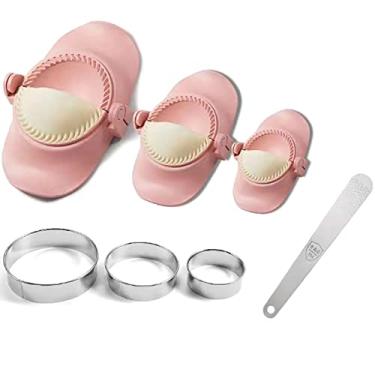 Imagem de Máquina de bolinhos faça você mesmo utensílios de cozinha prensa de massa com colher de recheio, cortador de pelmeni, molde para torta de carne de diferentes tamanhos, rosa