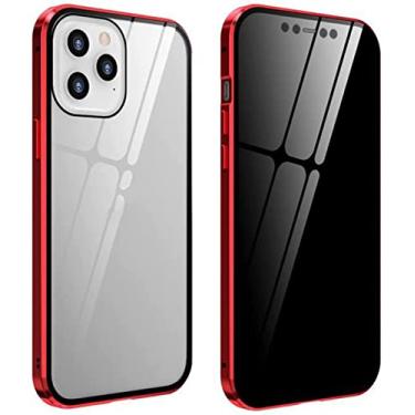 Imagem de RAYESS Capa para iPhone 14 Pro, capa de telefone com tela de privacidade de absorção de ímã de vidro temperado dupla face anti-espiamento, capa protetora completa à prova de choque 360 para iPhone 14 Pro (cor: vermelho)