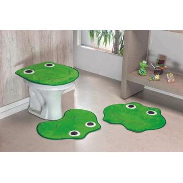 Imagem de Jogo De Tapete De Banheiro Infantil 3 Peças Formato Sapo - Verde Pista