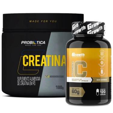 Imagem de Kit Creatina Pura 100G Probiotica + Vitamina C 120 Caps Growth - Probi