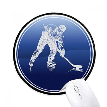 Imagem de Mousepads redondos antiderrapantes para esportes de inverno e patinação no gelo aquarela com bordas costuradas pretas para presente de escritório