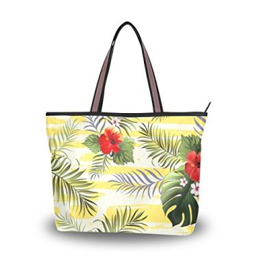 Imagem de Bolsa de ombro My Daily feminina com folhas de palmeiras e flores de hibisco, Multi, Medium