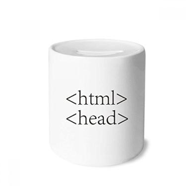 Imagem de DIYthinker Caixa de moedas de cerâmica HTML com mensagem do programa de programação, presente de cofrinho