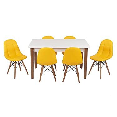 Imagem de Conjunto Mesa de Jantar Luiza 135cm Branca com 6 Cadeiras Botonê - Amarelo
