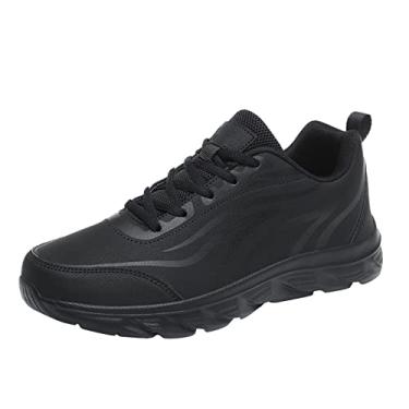 Imagem de YHEGHT Sapatos masculinos tamanho grande casual impressão de couro casual moda simples sapatos de corrida capas de tênis para homens, Preto, 44 BR
