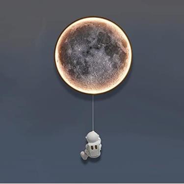 Imagem de Luzes De Parede Da Lua Reguláveis, Lâmpada De Parede LED De Astronauta Com Controle Remoto, Lâmpada Tricolor Para Quarto Infantil, Lâmpada De Cabeceira, Arandela Criativa Redonda, Para Escadas De