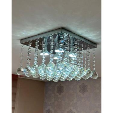 Imagem de Lustre Pendente De Cristal Com Base De Inox Espelhado 30x30