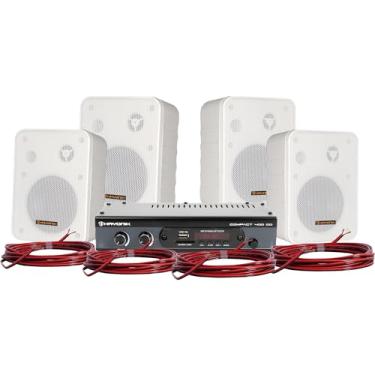 Imagem de HAYONIK, Kit de Som Ambiente, 400W, 4 Caixas Brancas, 1 Amplificador e Cabos para Ligação, Entrada Óptica, USB, Cartão SD, Entrada Auxiliar, Entrada P/Mic, Bluetooth, Rádio FM - AMBIENCE 4000 V2