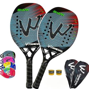 Imagem de Kit 2 Raquetes Beach Tennis Full Carbon 3k Camewin Top Shark ((Shark cinza/Shark cinza))