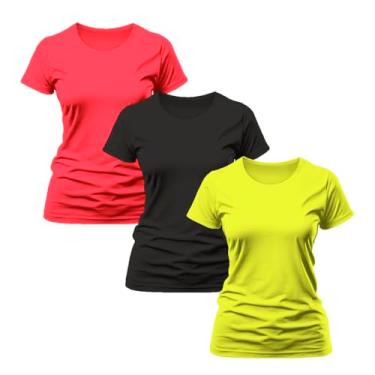 Imagem de Kit 3 Camisetas Básicas Femininas Dry Fit Treino Academia CrossFit Funcional Camisa Blusa (GG, Pink-Preto-LIma)