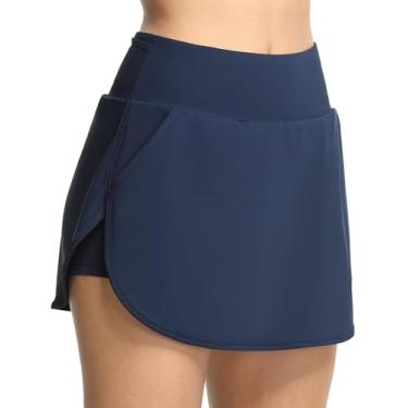 Imagem de icyzone Saia atlética feminina UPF50+, saia de golfe de cintura alta com bolsos para treino, corrida, casual, Azul-marinho verdadeiro, G