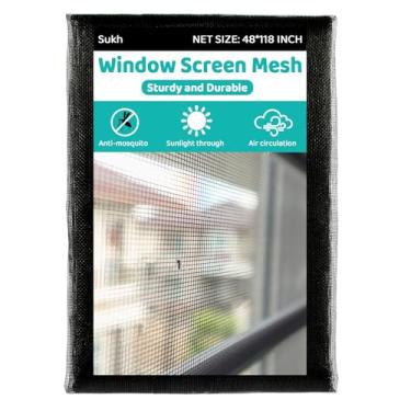 Imagem de Sukh 120x300cm Tela De Janela De Malha - Tela De SubstituiçãO De Janela Varanda Fibra Vidro Para Reparo Rede PáTio Janela Mosquitero Para Puertas De Casa Porta à Prova De Animais De EstimaçãO (Preto)