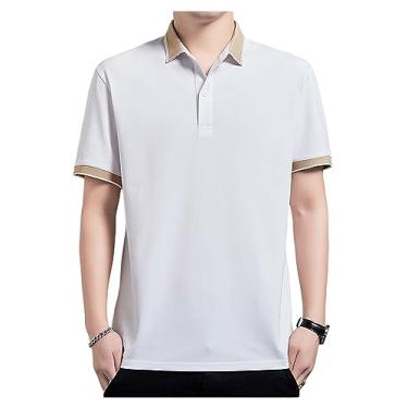 Imagem de Camisa polo masculina de seda gelo de lapela sólida com botão para treino camiseta atlética secagem rápida curta, Cor 5, 4G