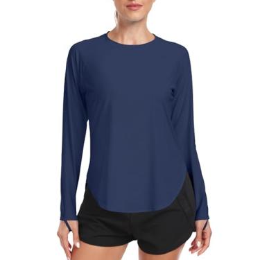 Imagem de addigi Camisa de sol feminina FPS 50+ manga comprida para treino, corrida, caminhada, proteção UV, roupas de secagem rápida ao ar livre, A_azul-marinho, XXG