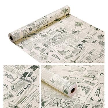 Imagem de Papel de parede vintage para jornal, papel de contato, forro de gaveta de armário autoadesivo para cozinha, banheiro, bancada de bancada, mesa de cabeceira, decoração de parede, Rustic, 17.7 x 117 Inches,Smooth, 1