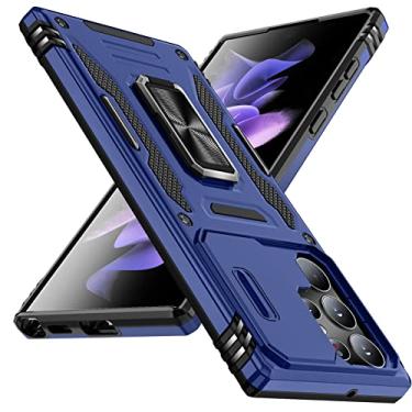 Imagem de YSLBWLE Capa para Samsung Galaxy S22 Ultra com suporte com capa de câmera, proteção de nível militar, suporte de anel de metal, capa amortecedora para Galaxy S22 Ultra, azul 5-sam s22u-03